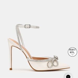 Steve Madden Cream Pointed-Toe Heels with Silver Rhinestone Trim
